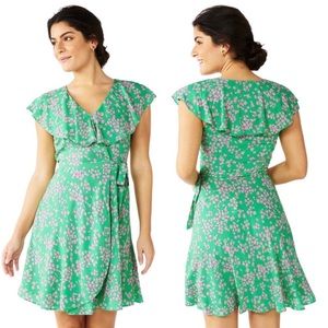 Draper James Green/Pink Floral Wrap Dress